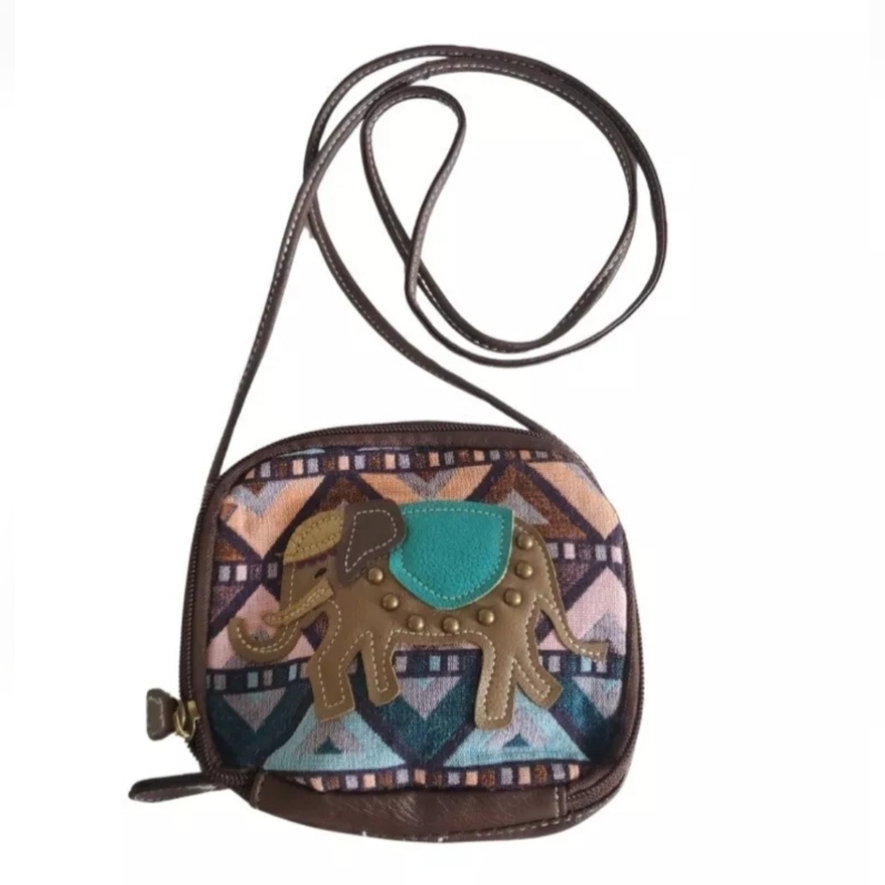 UNIONBAY Bag Faux Leather Crossbody Purse Brown Aztec Boho Elephant Design